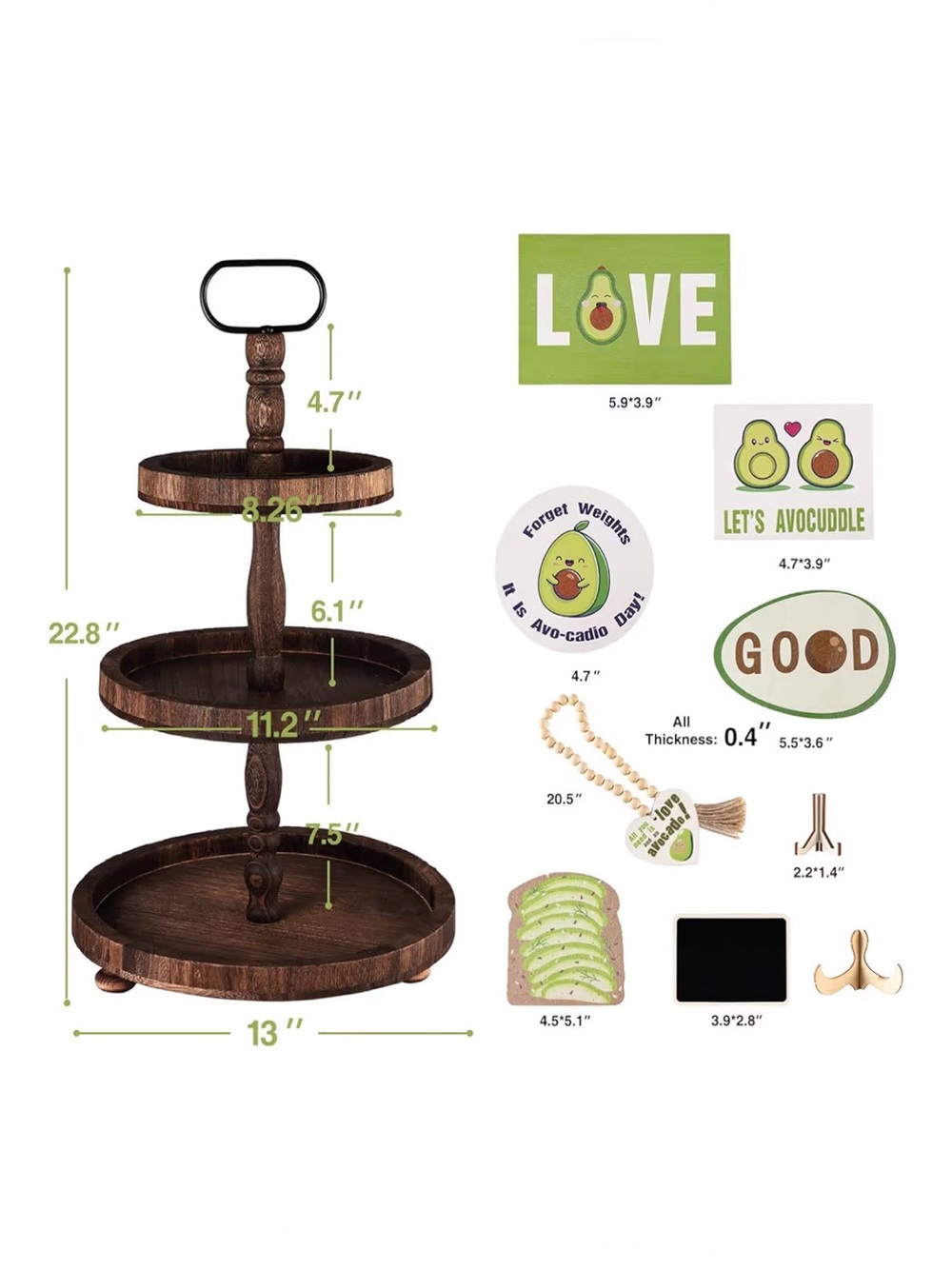 Creatart 3-Tier Tray Decorative Wood with Avocado 🥑 Decor NWT!